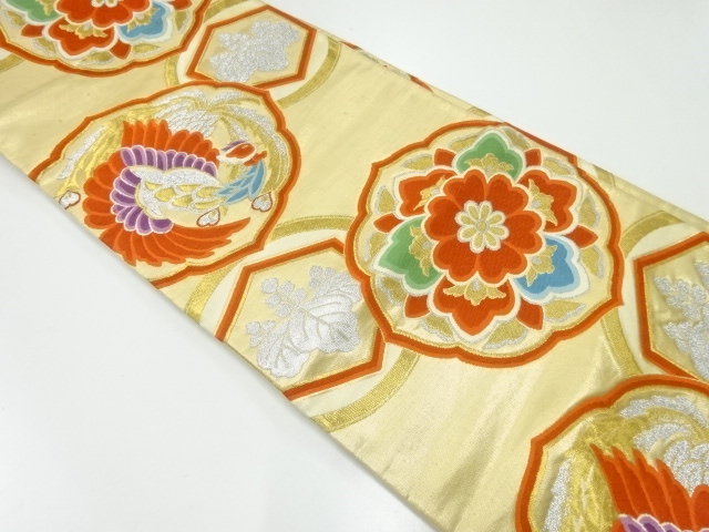 JAPANESE KIMONO / ANTIQUE FUKURO OBI / SILK / WOVEN PHOENIX & FLOWER